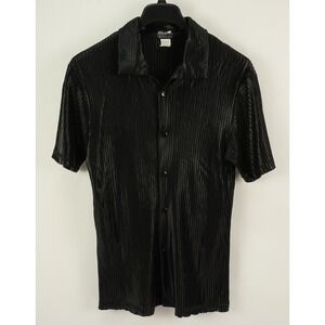 Vintage 80s YMLA Club Rubberized Layered Shiny Disco Shirt Men's Large Black